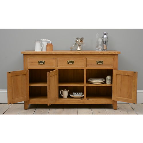 时新木业三门三抽实木橱柜 仿古设计的外贸家具批发优选